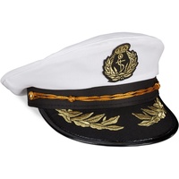 Relaxdays Kapitänsmütze, Damen & Herren, Einheitsgröße, Kopfbedeckung Fasching & Karneval, Offiziersmütze, weiß/schwarz