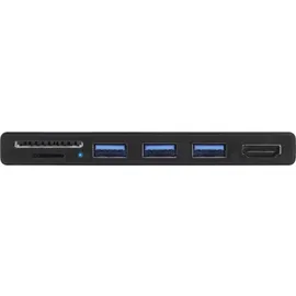 InLine MultiHub, Surface Pro 4/5/6, 3-Port USB 3.2 Typ-A Buchse, HDMI 4K, Cardreader, schwarz