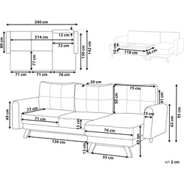 Beliani 3-Sitzer-Ecksofa, Grau mit Schlaffunktion Stauraum SIRO