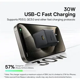 Baseus 30W USB-C Wandladegerät - Schwarz
