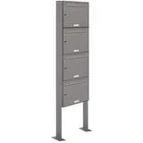 AL Briefkastensysteme Standbriefkasten 4 Fach Grau inkl. Zeitungsfach