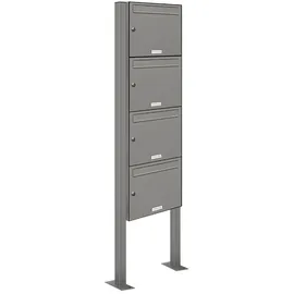 AL Briefkastensysteme Standbriefkasten 4 Fach Grau inkl. Zeitungsfach