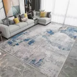 Fenisonavy Teppich Wohnzimmer Graue Blau Teppiche für Schlafzimmer Modern Abstrakter Teppiche Weich Kurzflor Rutschfester Teppich Wohnzimmer Raumdekor(See Blau/Grau/Beige, 160 x 200 cm)