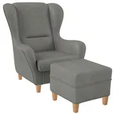 Supellex Ohrensessel Sofia Kunstleder 80 x 100 x 80 cm Grau mit Hocker