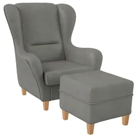 Supellex Ohrensessel Sofia Kunstleder 80 x 100 x 80 cm Grau mit Hocker