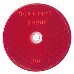 Reflector, rood, D. 60 mm, met gat, E-goedgekeurd, rood