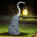 LIFEJXWEN Elefanten Deko mit Solar Laterne Gartenfiguren, Solar Elefant Figuren Gartendeko für DraußEn Harzskulptur Tierstatuen Figuren mit Solarlicht