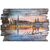 Kreative Feder Hamburg Hafen Designer Schlüsselbrett, Hakenleiste im Landhaus-Stil, Shabby-Chic aus Holz 30x20cm (Hamburg Hafen)