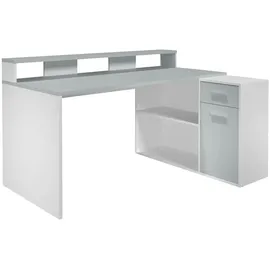 VCM GamerBüro Büromöbel Gamer, 1 Tür, 1 Schublade, 2 Offene Fächer weiß , grau.