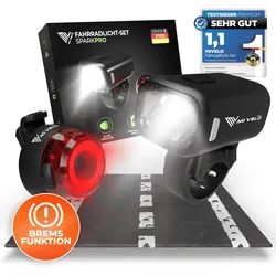 Fahrradlampen Set "SPARK PRO" USB-aufladbar mit Bremslichtfunktion - Bestseller,oft gekauft