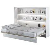 MEBLINI Schrankbett Bed Concept - Wandbett mit Lattenrost - Klappbett mit Schrank - Wandklappbett - Murphy Bed - Bettschrank - BC-04-140x200cm Horizontal - Weiß Hochglanz/Weiß