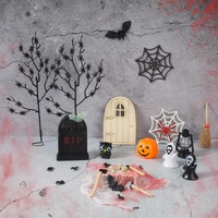 BOFUNX Halloween Puppenhaus Dekoration Miniatur Wichteltür Halloween Set, Wichteltür Zubehör Spinne Fledermäuse Kürbis-Elfe Geist Halloween Party Dekoration