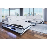 Sofa Dreams Wohnlandschaft Couch Leder Sofa Napoli XXL U Form Ledersofa, mit LED, wahlweise mit Bettfunktion als Schlafsofa, Designersofa schwarz|weiß