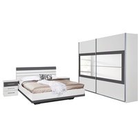 RAUCH Schlafzimmer-Set Tarragona, (Set, 4-St), Schwebetürenschrank in 3 Breiten, Bett in 2 Größen und 2 Nachttische grau|weiß