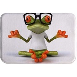 A.Monamour Badematten Badteppiche Badvorleger Zen Frosch Mit Einem Weißen T-Shirt Mit Sonnenbrille Lustig Tierischen Weißen Flanell Anti-Rutsch Bad Teppiche Badmatte Läufer Teppiche Türmatte 40x60cm