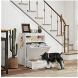 PawHut Haustier-Futterschrank mit 2 Edelstahlnäpfen, 3 Haken, Weiß