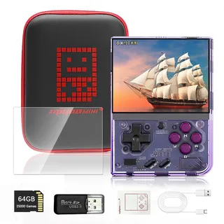 Handheld Spielkonsole for Miyoo Mini Plus, 3,5 Zoll IPS-Bildschirm Linux-System Handheld Console, 64G 20000+ Klassische Spiele Emulator Handheld mit Tragbaren Tasche, Unterstützt WLAN-Kampf