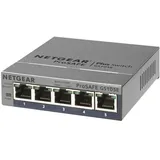 Netgear GS105E Managed Switch 5 Port Gigabit Ethernet LAN Switch Plus (Netzwerk Switch Managed, IGMP, QoS, VLAN, lüfterlos, robustes Metallgehäuse), Grau
