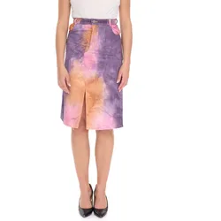 ROCKUPY Damen Rock mit Batik-Muster farbenfroher Jeans-Rock gerader Sommer-Rock Midi-Rock mit Schlitz RPW20_040901 917 Violett/Orange/Pink - L