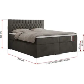 MKS Meble Boxspringbett 200 x 200 cm H3 Dunkelgrau