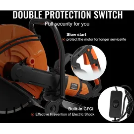 Vevor Elektrische Betonsäge, 406 mm, Hochleistungs-Kreissäge 2800 W, Schnitttiefe 152 mm, Nass-/Trocken-Scheibensäge mit Wasserrohr, Wasserpumpe,