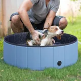 Pawhut Hundebadewanne Faltbar Badewanne Hundepool Plantschbecken Swimmingpool Wasserbecken Für Hunde Und Katzen Schwimmbecken Kunststoff+holz Blau Ø100 X H30 Cm