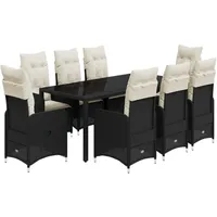 vidaXL 9-tlg. Garten-Bistro-Set mit Kissen Schwarz Poly Rattan