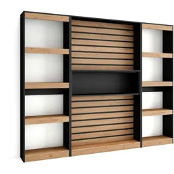 SKRAUT HOME Bücherregal, Holzregal, 230x25x186cm, Wohnzimmer - Büro, Für Bücher, Moderner Stil, Eiche und schwarz - 86_5