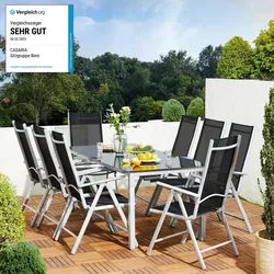 CASARIA® Aluminium Sitzgruppe Bern 8+1 klappbare Hochlehner Silber