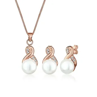 Elli Schmuckset Infinity Perlen Kristalle 925 Silber, Infinity goldfarben