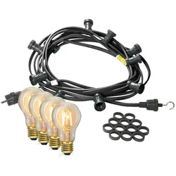 SATISFIRE Illu- Party Garten Lichterkette für Außen 30m schwarz 50x LED Edison Filament