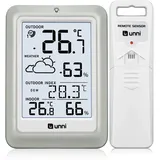 Funk Wetterstation mit Außensensor Batteriebetrieb, Wettervorhersage Funkwetterstation 100M/330FT, °C/°F & 2 Helligkeitsstufen Einstellung (Heat Mold Dew Index) Indoor Outdoor Thermometer Hygrometer