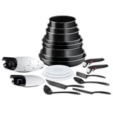 Tefal Ingenio Easy ON Töpfe & Pfannen Set, 20-teilig, stapelbar, abnehmbarer Griff, platzsparend, antihaftbeschichtet, schwarz, L1599402