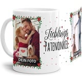 Tasse - Lieblings-Patenonkel - zum selbst Gestalten mit zwei Fotos - Fototasse für den Patenonkel - Keramik, Weiß, 300 ml