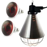 Wärmestrahler mit Sparschalter | Set 2 Stück Rotlichtlampe Wärmelampe E27 | Ferkellampe, Kückenlampe, Wärmelampe Tiere, Hühner, Infrarot Heizstrahler (150 Watt)