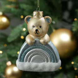 Weihnachtsbaumschmuck Teddybär mit Regenbogen Glas H: 13,5cm blau
