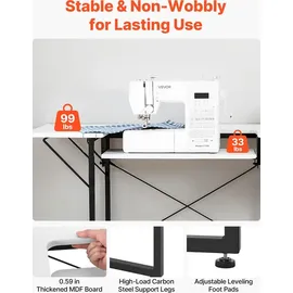 Vevor Nähtisch Nähmaschinentisch mit klappbarer Tischplatte & verstellbarer Ablage & Stahlbeinen, Mehrzwecktisch Computertisch für Zuhause Modestudio Kunststudio Bildungseinrichtung, Weiß