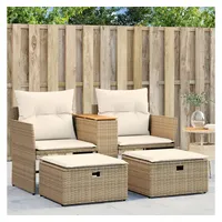 vidaXL Gartensofa 2-Sitzer mit Hockern Beige Poly Rattan