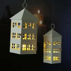 MARELIDA Laternen in Haus Form mit Herzen Metallhaus Lichthäuser 2er Set weiß
