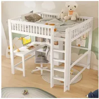 HAUSS SPOLE Hochbett 140x200 mit Schreibtisch,Jugendbett Stauraumbett mit Geländer®al (mit Schreibtisch, mehreren Ablagefächern und Schubladen, mit Sicherheitsgitter für sicheren Schlaf, 140x200cm) ohne Matratze weiß