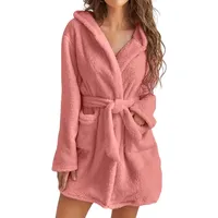 Bademantel für Damen Mädchen Erwachsene 100 % reine Baumwolle weicher Frottee mit Kapuze und Taschen und Gürtel für Fitnessstudio Pool Sport Rose (DE/NL/SE/PL, Numerisch, 40, Regular, Regular, Rose) - 40