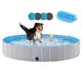 Yaheetech Hundepool Ø 100/120/140/160/180 cm, Planschbecken für Hunde Swimmingpool Hundebadewanne, faltbar grau Ø 160 cm x 160 cm x 160 cm x 30 cm