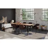 loreno® Essgruppe Dora_Gruppe_V_Kirin, 7tlg Baumkante Essgruppe massiv 26 mm Akazie V-Gestell mit 6 x Essstu