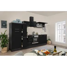 Respekta Küchenzeile Amanda 270 cm E-Geräte schwarz hochglänzend/eiche grau nachbildung