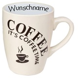 doriantrade Kaffeebecher Tasse Kaffeetasse Kaffeepott Becher Keramik It’s Coffee Time Beige 300ml personalisierbar mit Wunschname Name Namen personalisiert