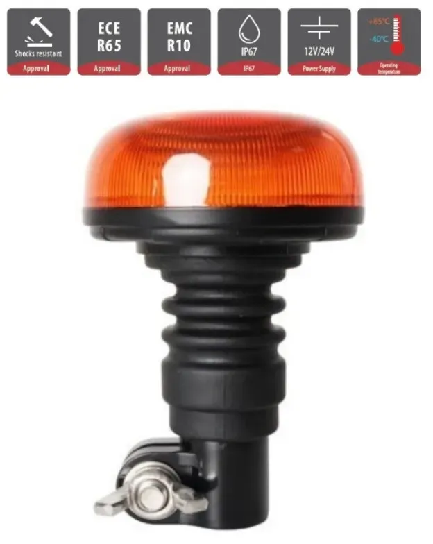 LED-Warnleuchte (Beacon), Kuppel, Orange/Gelb, 12–24V, zur Rohrmontage, für Pannenhilfe, Plattformen usw.