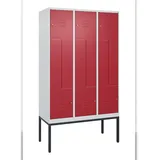 C+P Z-Spind Classic PLUS, Gestell, 6 Abteile, HxBxT 212x120x50cm, Zylinderschloss, Hellgrau/Rubinrot von PROREGAL