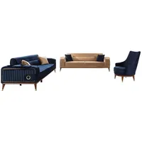 JVmoebel Sofa Luxus Sofagarnitur 3+3+1 Sitzer Set Design Sofa Polster Couchen, Made in Europe blau