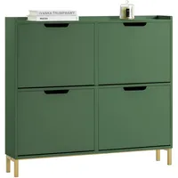 SoBuy Schuhschrank Dunkelgrün, Holzwerkstoff, Metall, 100x90x19 cm, Garderobe, Schuhaufbewahrung,