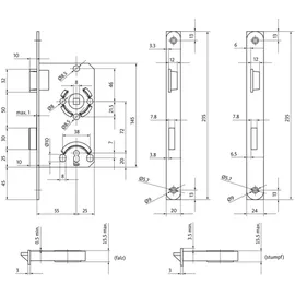 BKS ZT-Einsteckschloss 0215 Einsteckschloss 55/72/8mm DIN L Silber rund